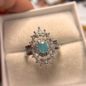 Bomb Party "Don't You Love Me" Lab Created Blue Topaz Ice Crystal + Rhodium Plat